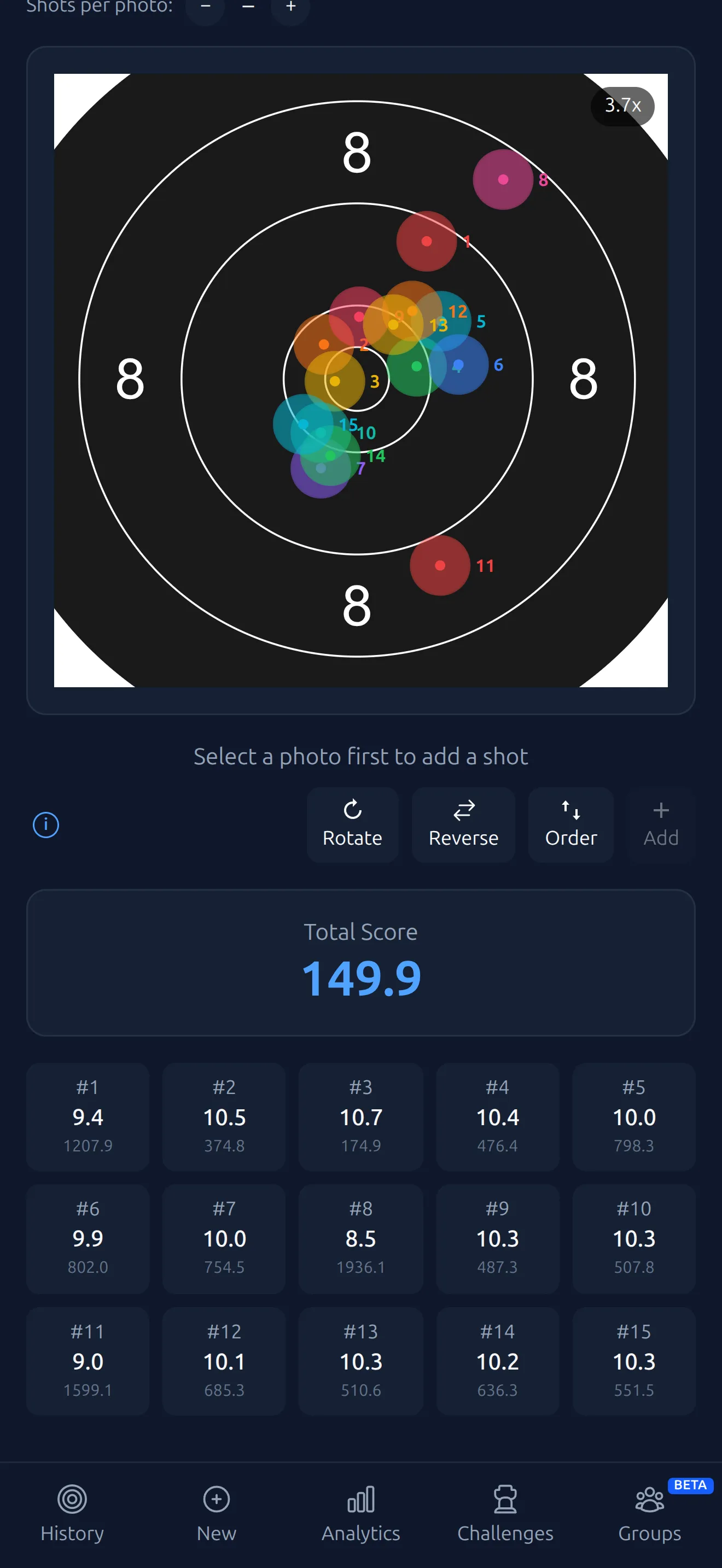 Scored air pistol target in Ring Reader