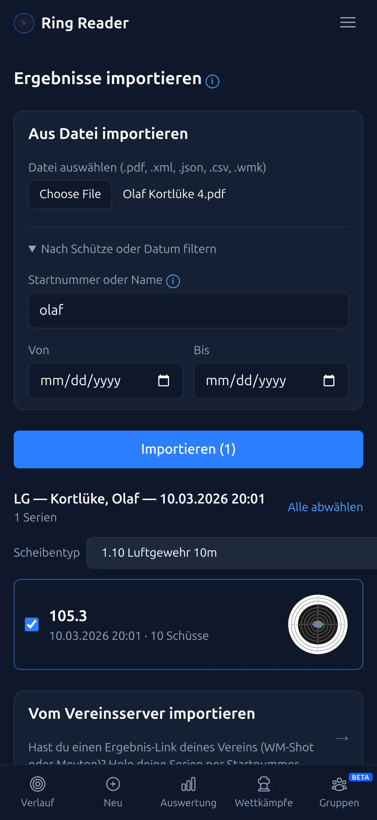 Meyton PDF Import mit Filter in Ring Reader importieren