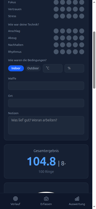 Training erfassen &mdash; Bedingungen, Waffe, Ort und Notizen