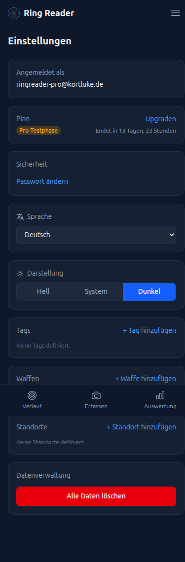 Einstellungen mit Waffen und Standorten